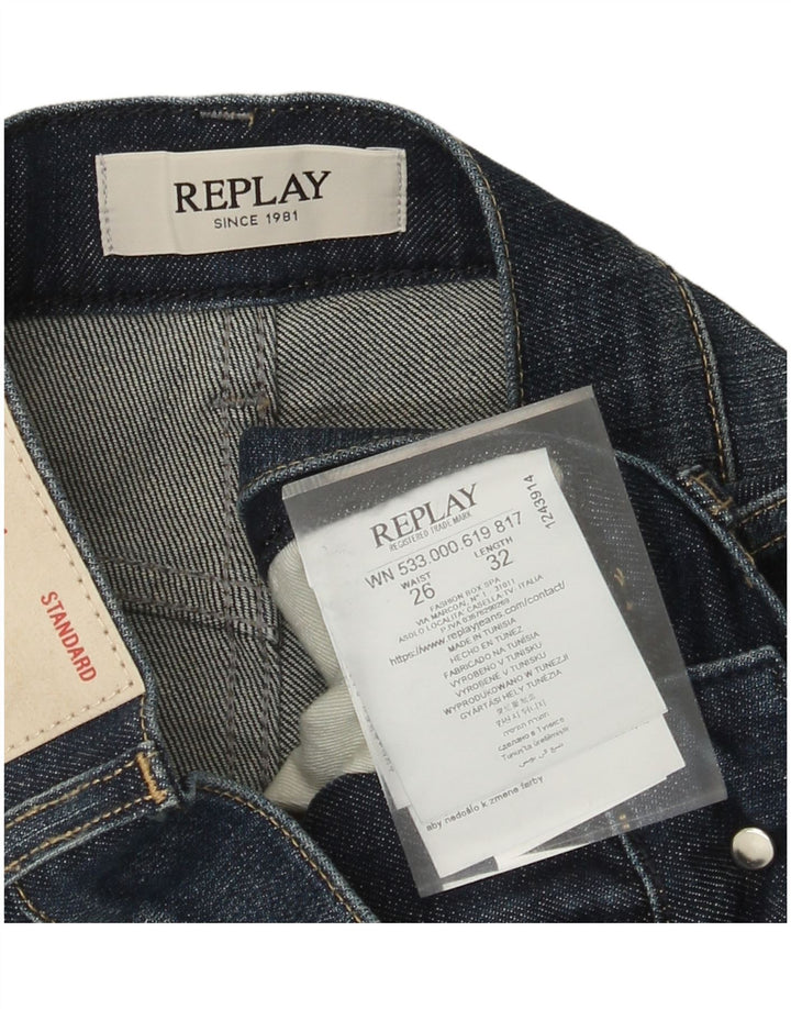 REPLAY Damen Straight Jeans W26 L27 Marineblaue Baumwolle