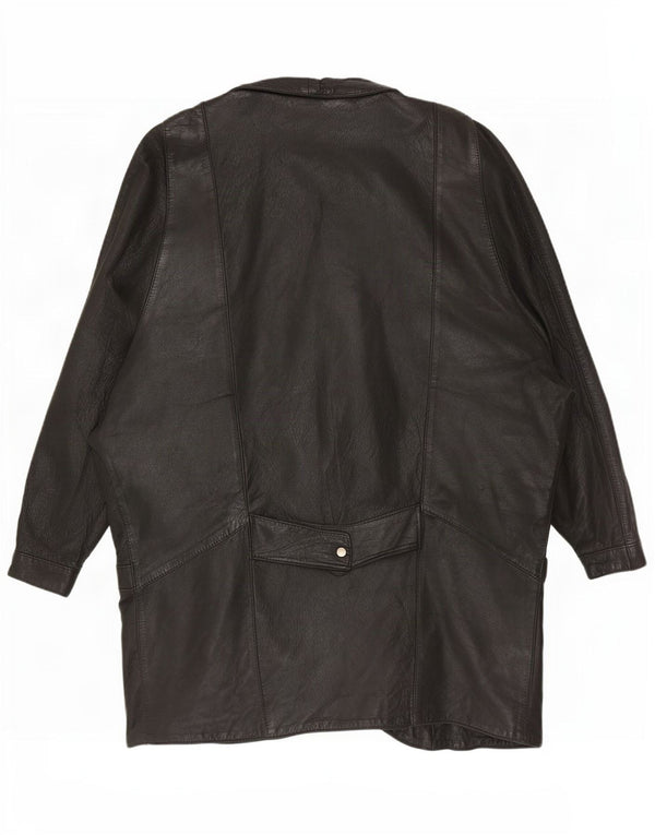 Vintage Damen Übergroßer Ledermantel UK 12 Medium Schwarz