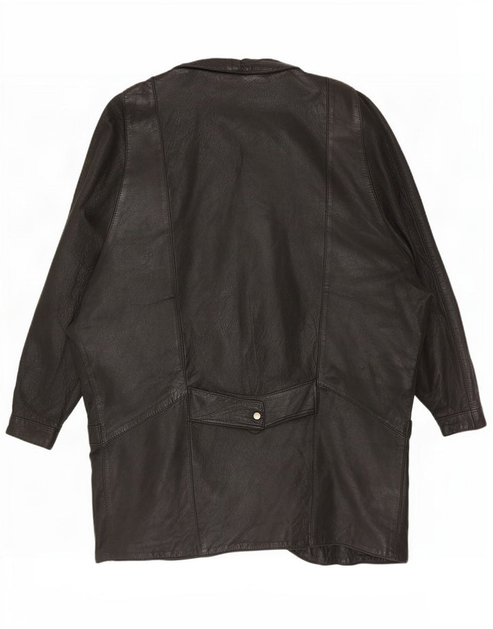 Vintage Damen Übergroßer Ledermantel UK 12 Medium Schwarz