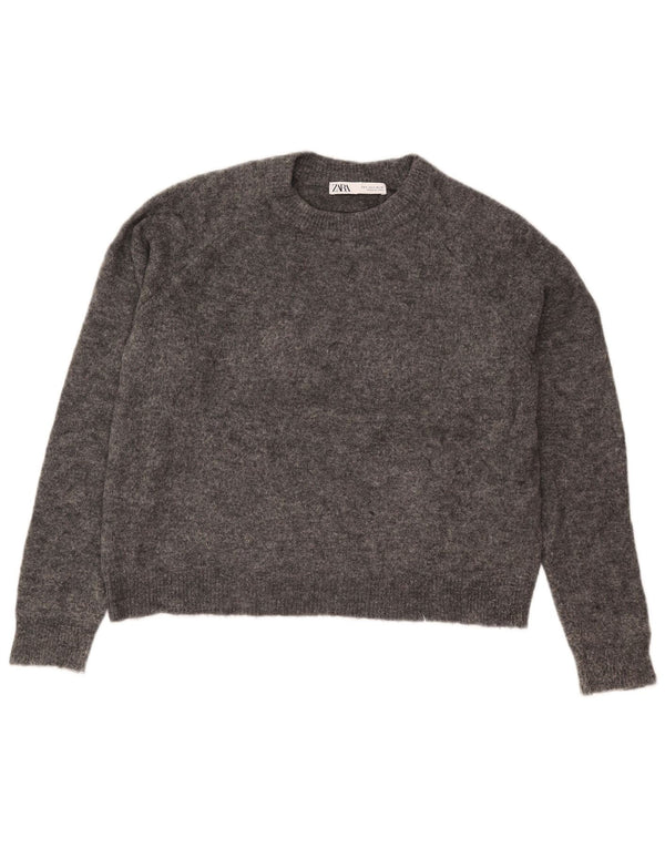 Zara Damen-Pullover, übergroß, mit Rundhalsausschnitt, Gr. 10, klein, grau, Nylon