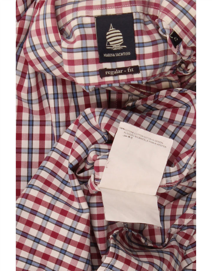 Marina Yachting Herren-Hemd mit normaler Passform, Größe 42, große rote Gingham-Baumwolle