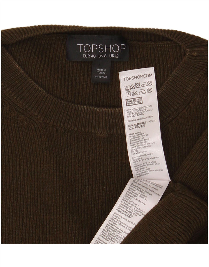Topshop Damen Crop Top Langarm UK 12 Medium Khaki Viskose