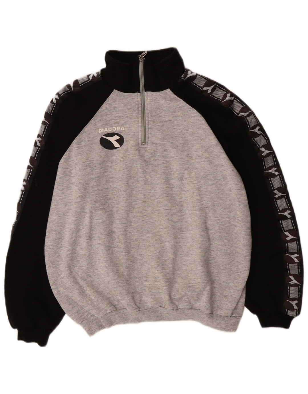 Diadora Herren-Sweatshirt mit Reißverschluss am Hals, groß, graue Blockfarben-Baumwolle