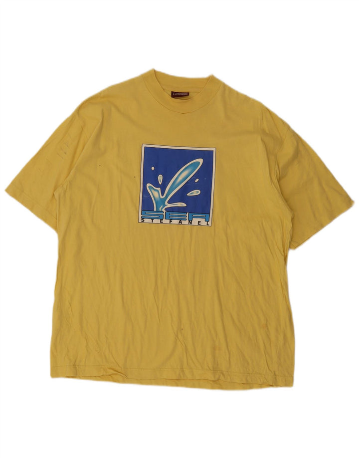 Stefanel Herren-T-Shirt mit Grafik, groß, aus gelber Baumwolle
