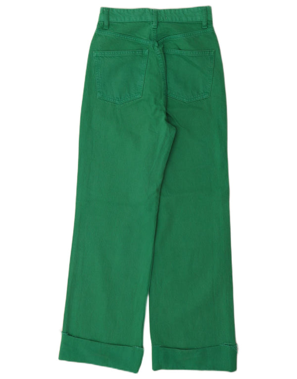 Zara Damen-Jeans mit hoher Taille und weitem Bein, EU 32, 2XS, W22, L29, grüne Baumwolle