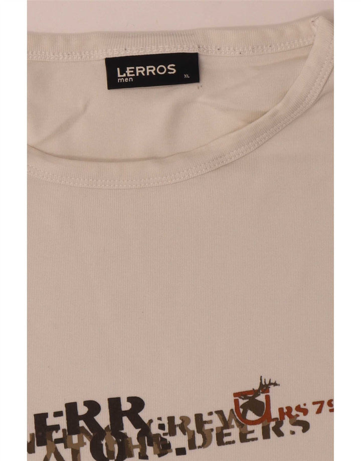 Lerros Herren-Grafik-Top, langärmelig, XL, weiße Baumwolle