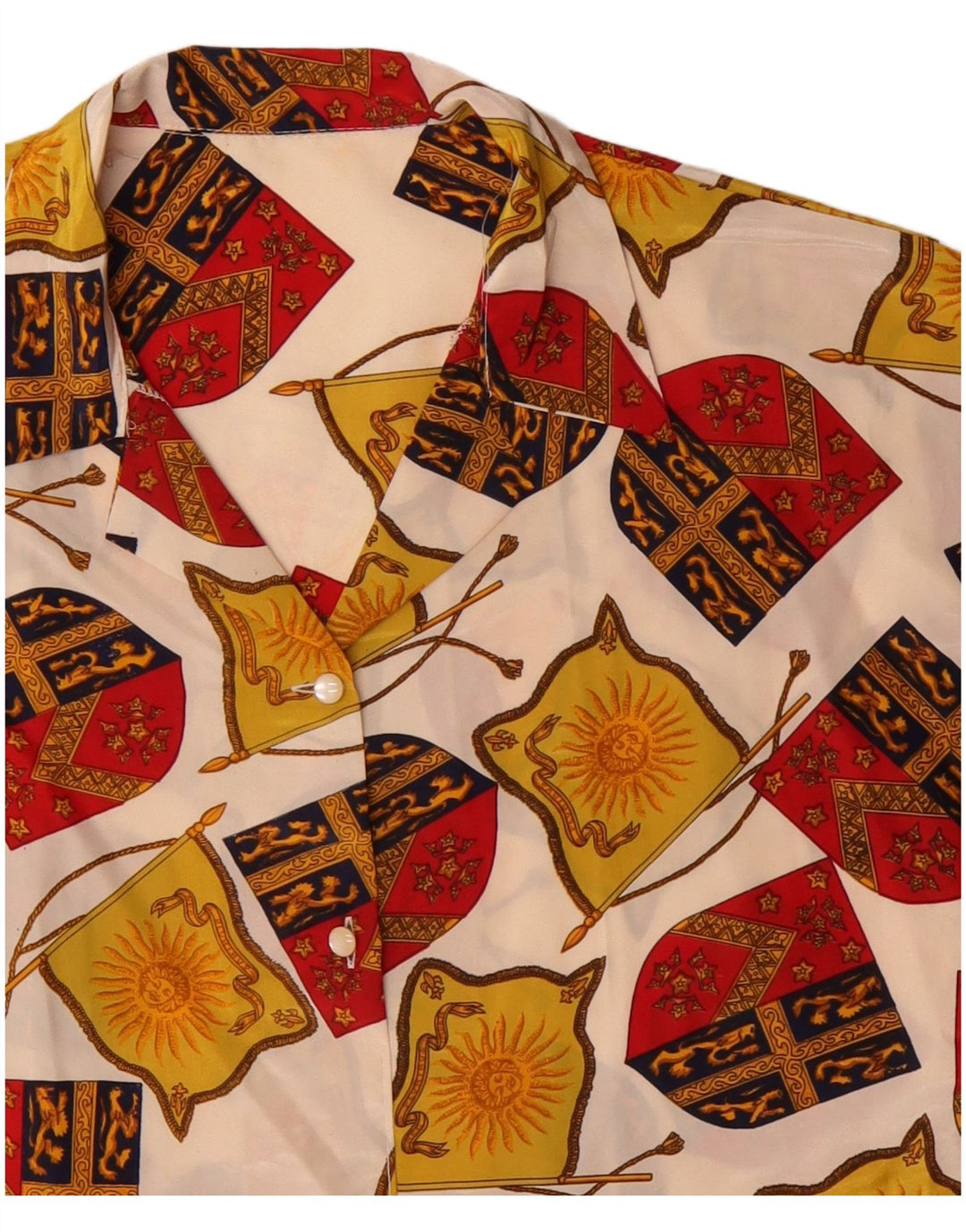 Vintage Damen Crop Abstraktes Muster Hemdbluse UK 14 Large Off White