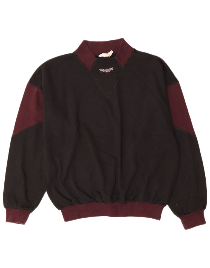 Vintage Herren Sweatshirt Pullover Medium Schwarz Colourblock Baumwolle