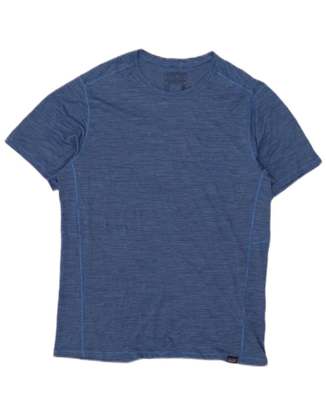 Patagonia Herren-T-Shirt-Oberteil aus mittelblauem Nadelstreifen-Polyester