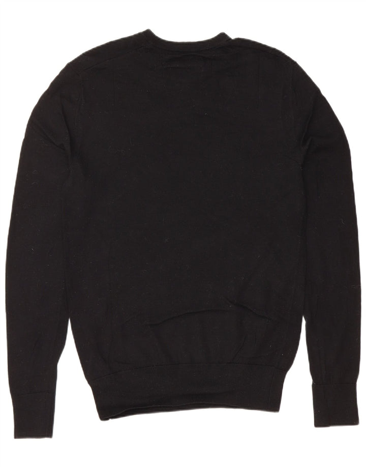 ALL SAINTS Herren-Pullover mit Rundhalsausschnitt, Größe S, schwarze Merinowolle