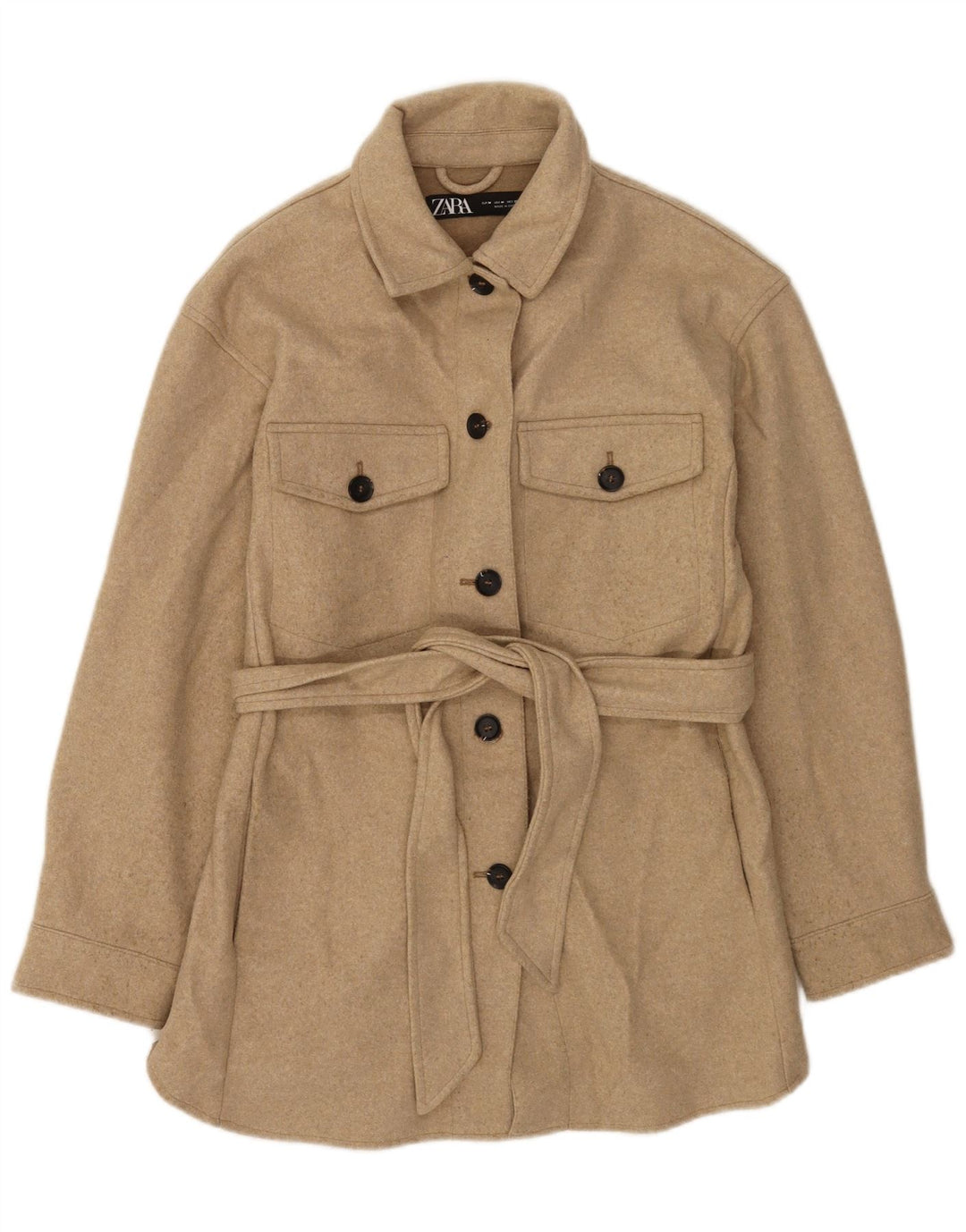 Zara Damen Mantel UK 14 Mittelbeige geflecktes Polyester