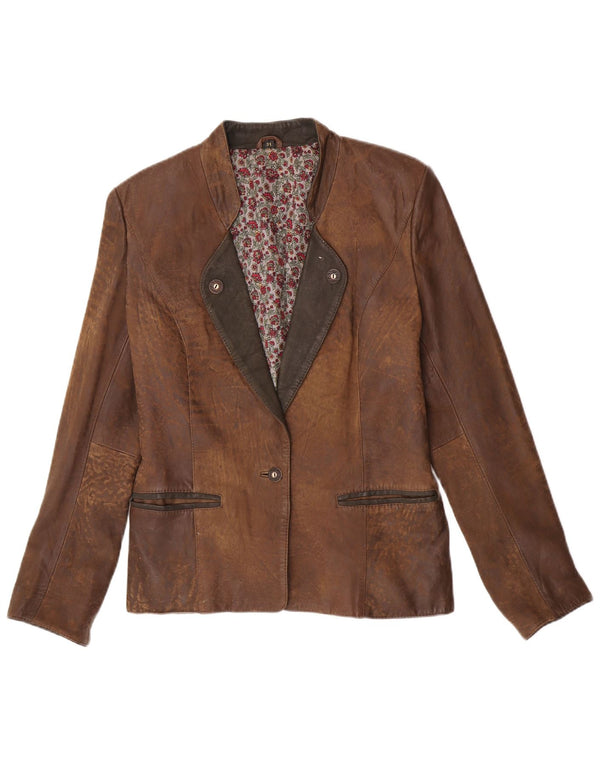Vintage Damen 1-Knopf-Blazerjacke EU 38 Mittelbrauner Farbblock