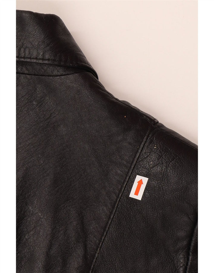 VINTAGE Womens Leather Jacket IT 48 XL Black Leather