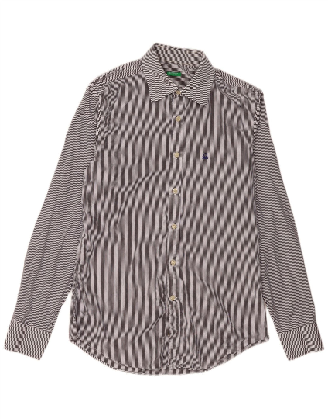BENETTON Herrenhemd, klein, marineblau, Nadelstreifen