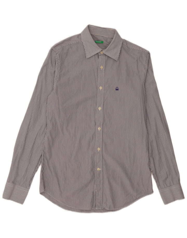BENETTON Herrenhemd, klein, marineblau, Nadelstreifen