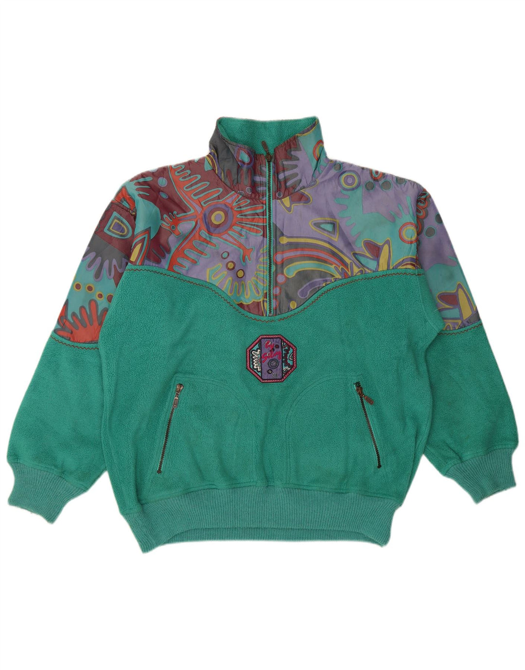 Silvy Herren-Fleecepullover mit Reißverschluss, XL, grünes geometrisches Polyester