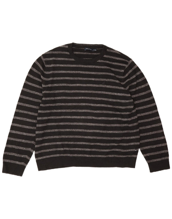 Nautica Herren-Pullover mit Rundhalsausschnitt, 2XL, schwarz gestreift, Baumwolle