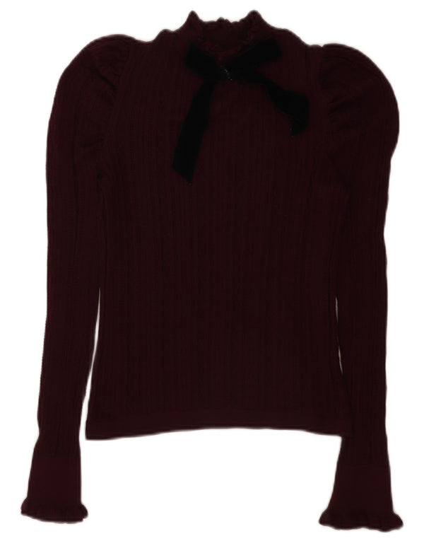 Zara Damen Langarm-Blusenoberteil UK 12 Medium Burgund