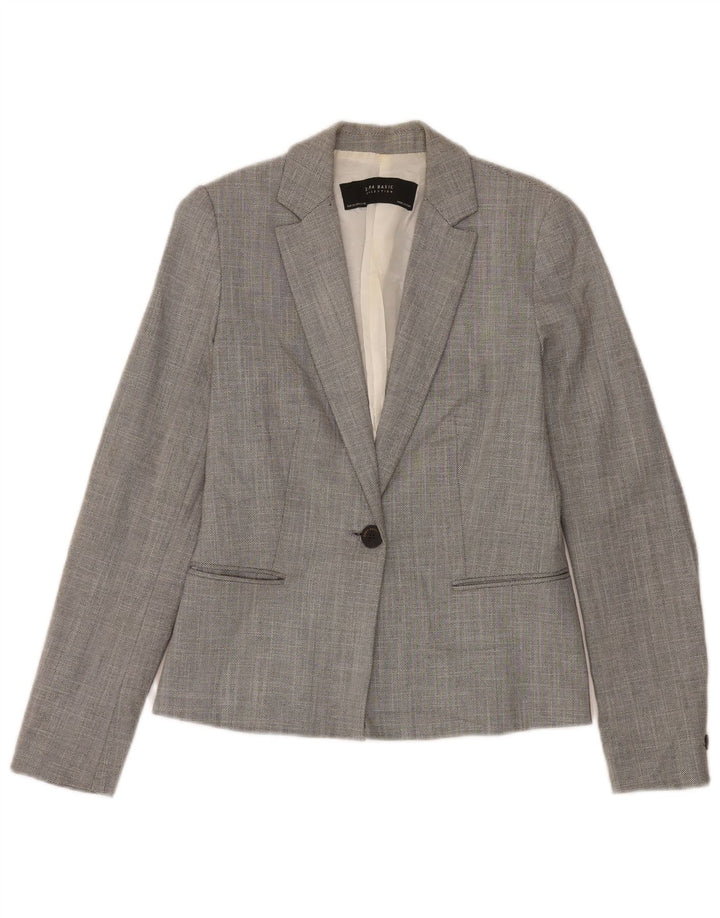 Zara Damen 1-Knopf-Blazerjacke UK 6 XS Graues Chevron-Polyester
