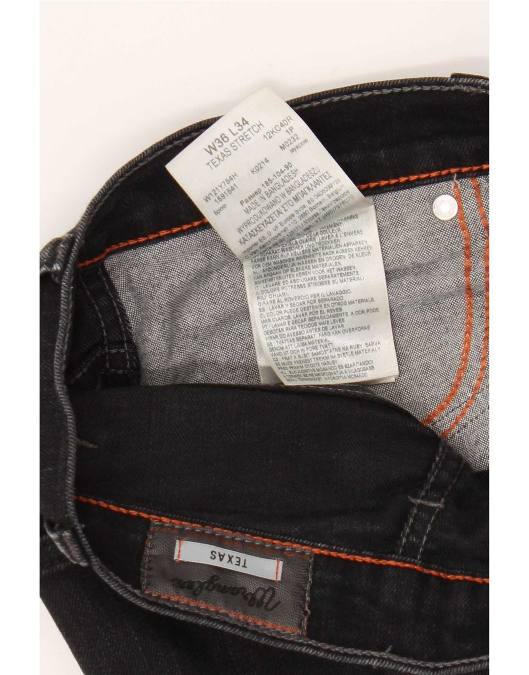 Wrangler Herren Texas Stretch Straight Jeans W36 L34 Schwarze Baumwolle