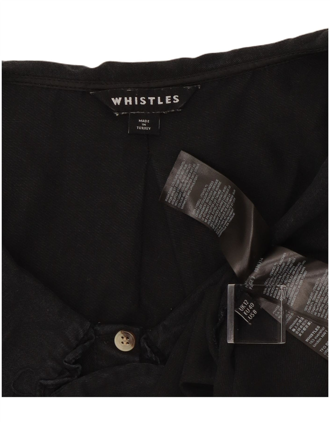 Whistle Womens Crop Shirt Bluse UK 12 Medium Schwarz Lycra