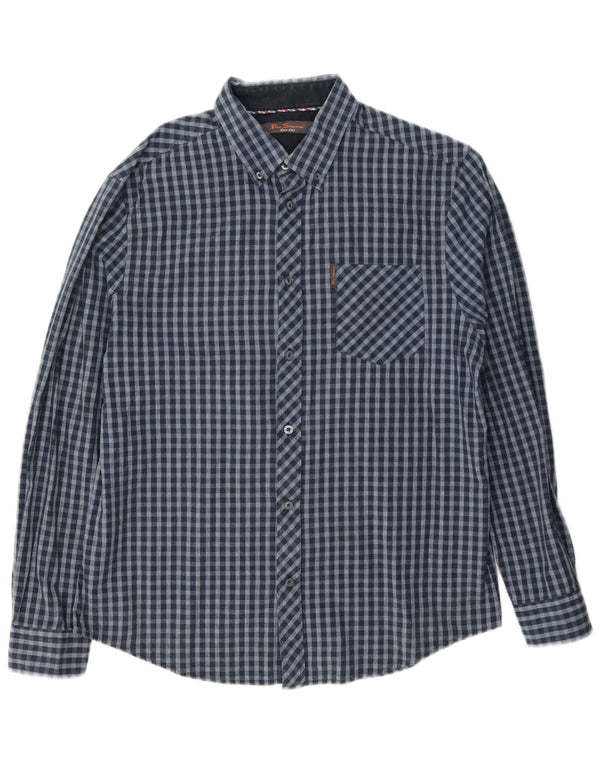 Ben Sherman Herrenhemd, groß, marineblau, Gingham-Baumwolle