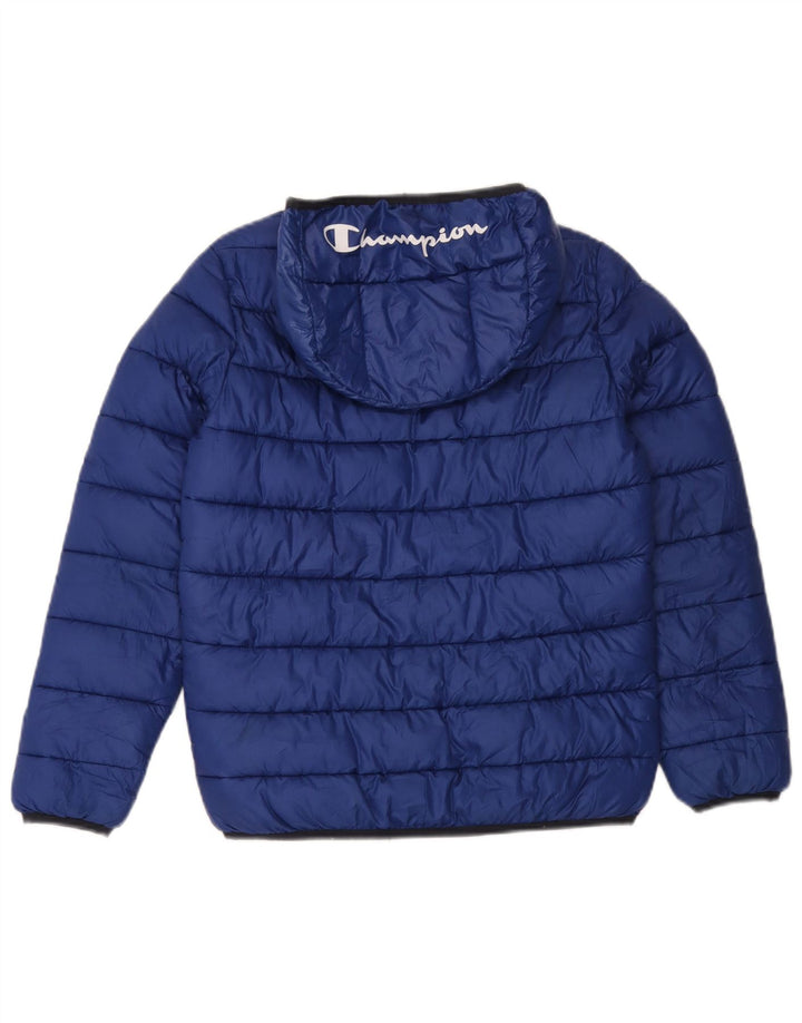 Champion Wattierte Jacke mit grafischer Kapuze für Jungen, 11–12 Jahre, groß, blaues Polyester