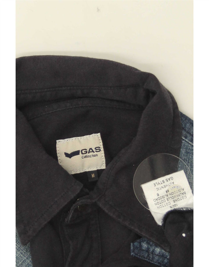 Gas Herren-Grafik-Hemd aus mittelblauer, marineblauer Colourblock-Baumwolle