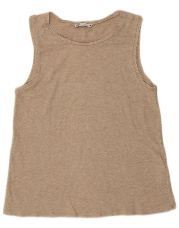 Zara Damen Weste Top UK 12 Mittelbeige gefleckte Viskose