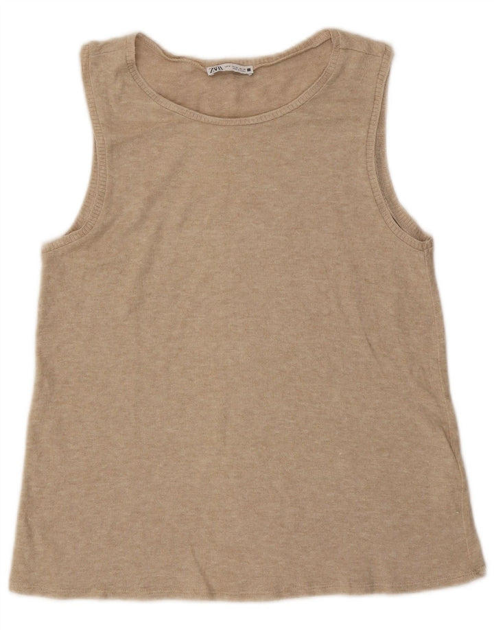 Zara Damen Weste Top UK 12 Mittelbeige gefleckte Viskose