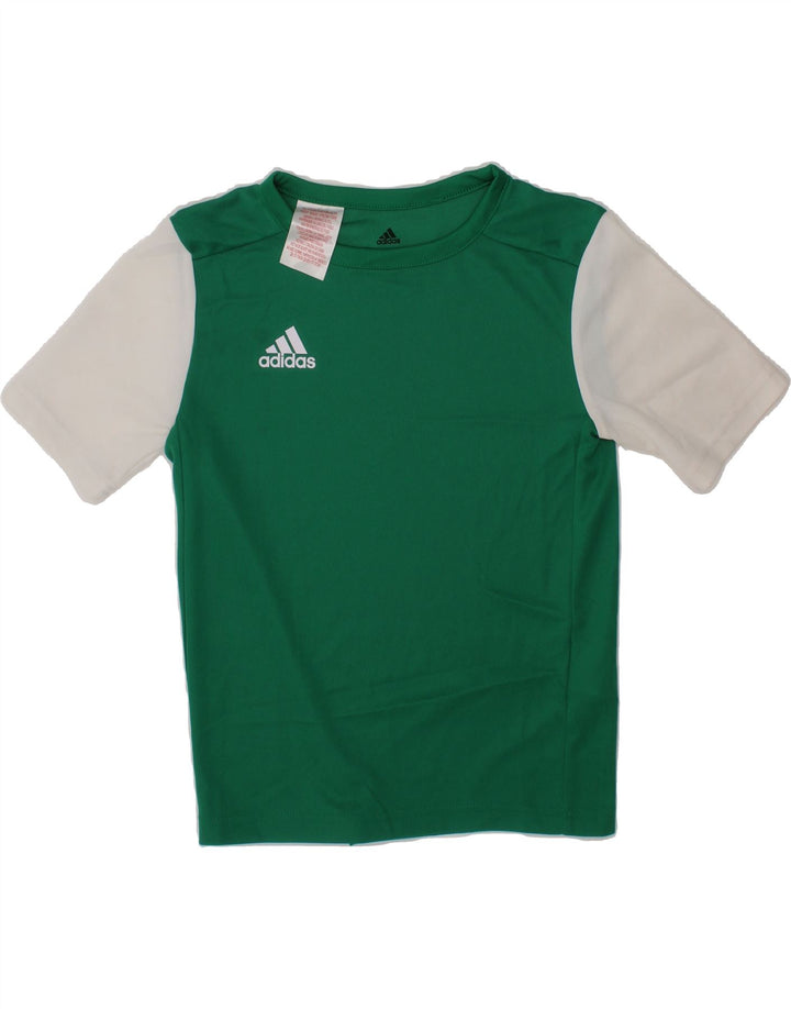 ADIDAS Boys Climalite T-Shirt Top 7-8 Years Green Colourblock Polyester Vintage Adidas and Second-Hand Adidas from Messina Hembry 