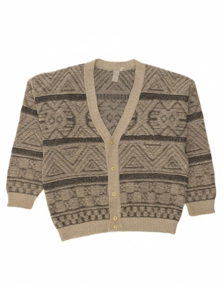 VINTAGE Mens Cardigan Sweater XL Grey Geometric