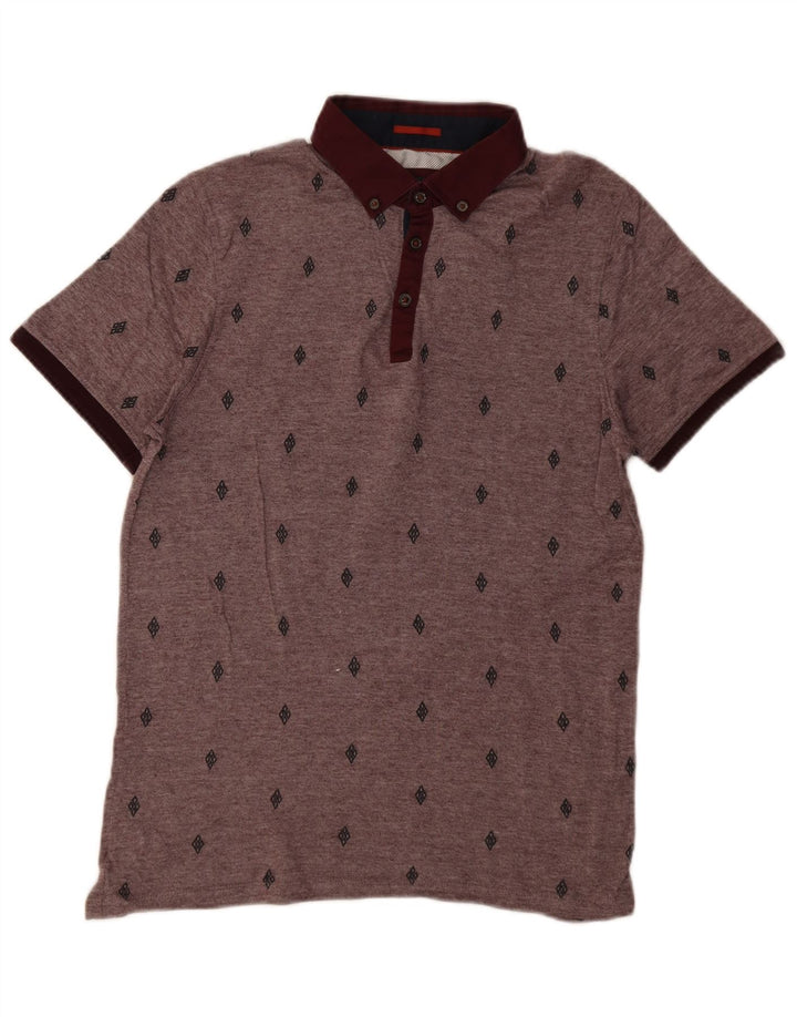Ted Baker Herren-Poloshirt, Größe 3, mittelgroß, burgunderrot gefleckte Baumwolle