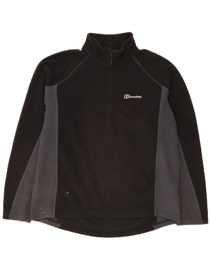 BERGHAUS Herren-Fleecepullover mit Reißverschluss am Hals, großes schwarzes Farbblock-Polyester