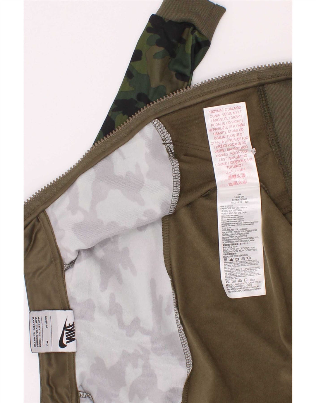 Nike Baby-Jungen-Trainingsanzug, Oberteil, Jacke, 9–12 Monate, Khaki-Tarnmuster, Polyester