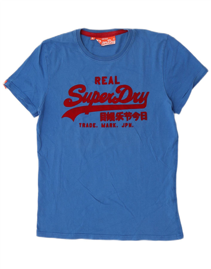 Superdry Herren-T-Shirt mit Grafik, Größe L, aus blauer Baumwolle