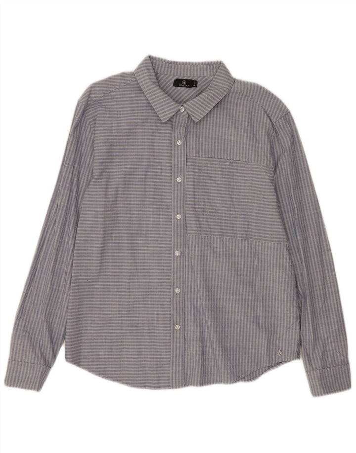 Volcom Damen-Hemd UK 14, groß, blau gestreift, Baumwolle