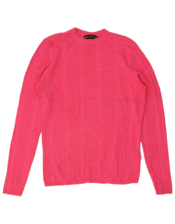 Marks & Spencer Womens Crew Neck Jumper Sweater UK 12 Medium Pink Viscose