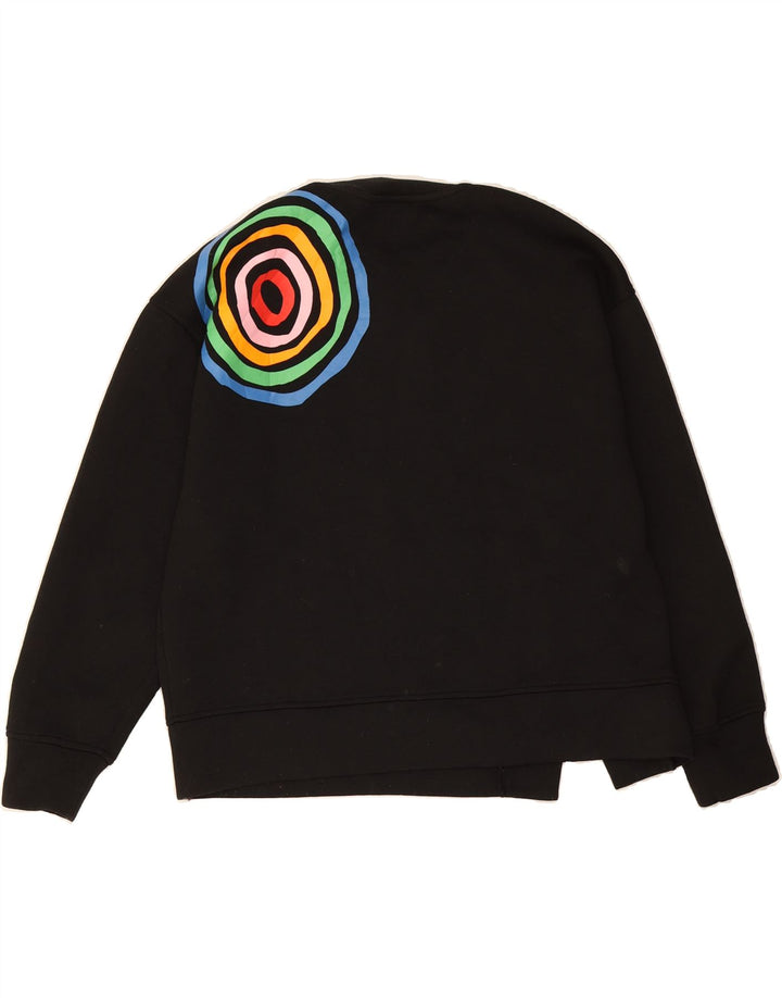 BENETTON Womens Oversized Sweatshirt Jumper UK 6 XS Black Geometric Vintage Benetton and Second-Hand Benetton from Messina Hembry 