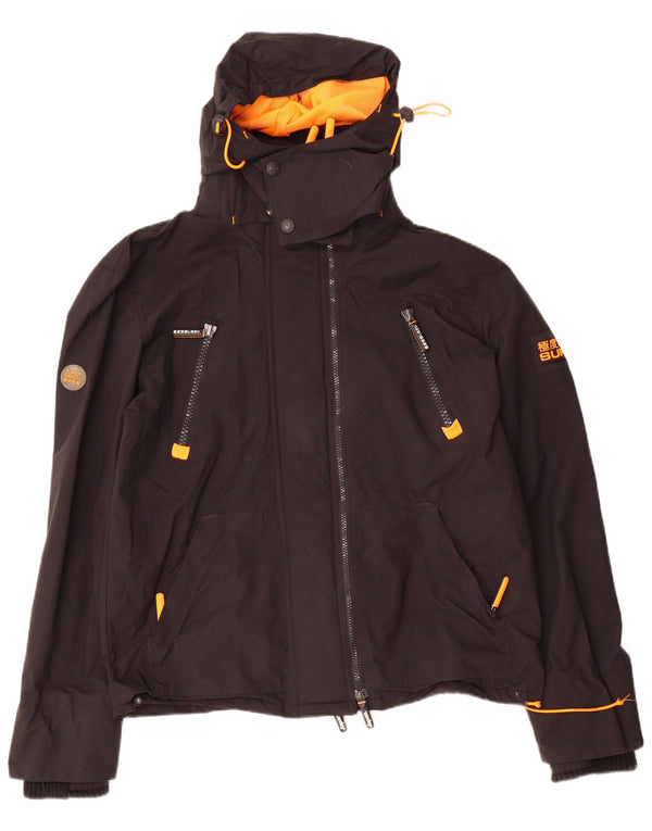 Superdry Herren-Windbreakerjacke mit Kapuze, UK 42 XL, schwarzes Nylon