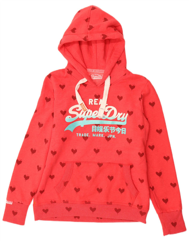 SUPERDRY Damen-Kapuzenpullover mit Grafik, UK 44, großes rotes Baumwollherz