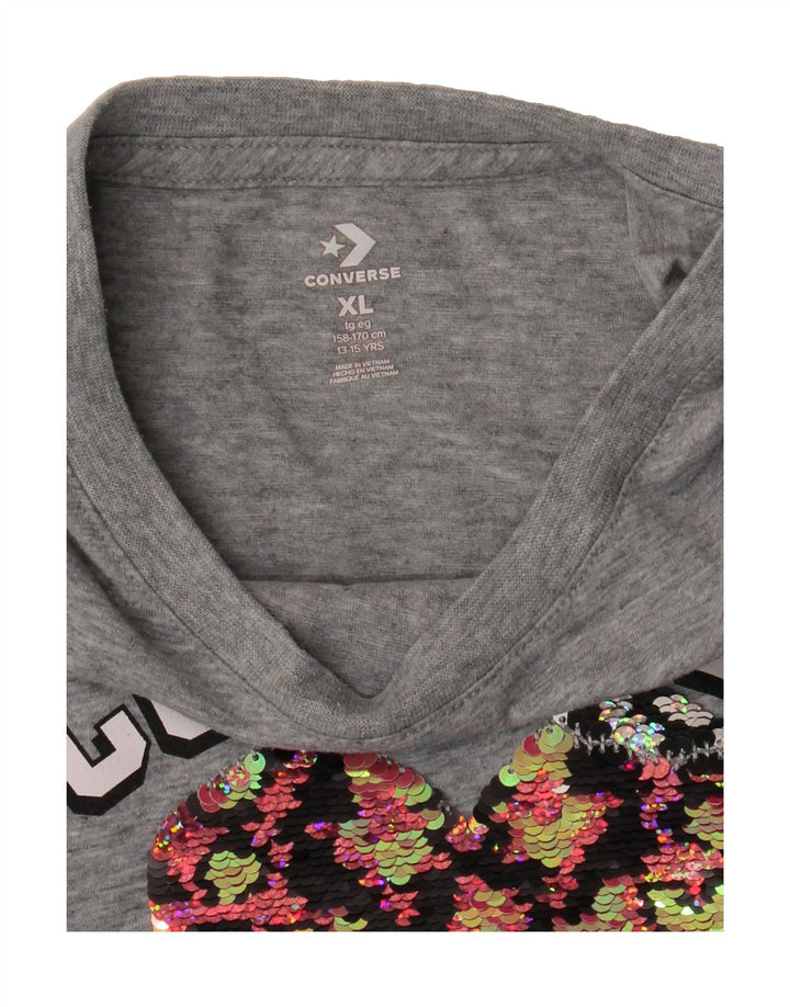 CONVERSE Girls Graphic Top Long Sleeve 13-14 Years XL Grey Vintage Converse and Second-Hand Converse from Messina Hembry 