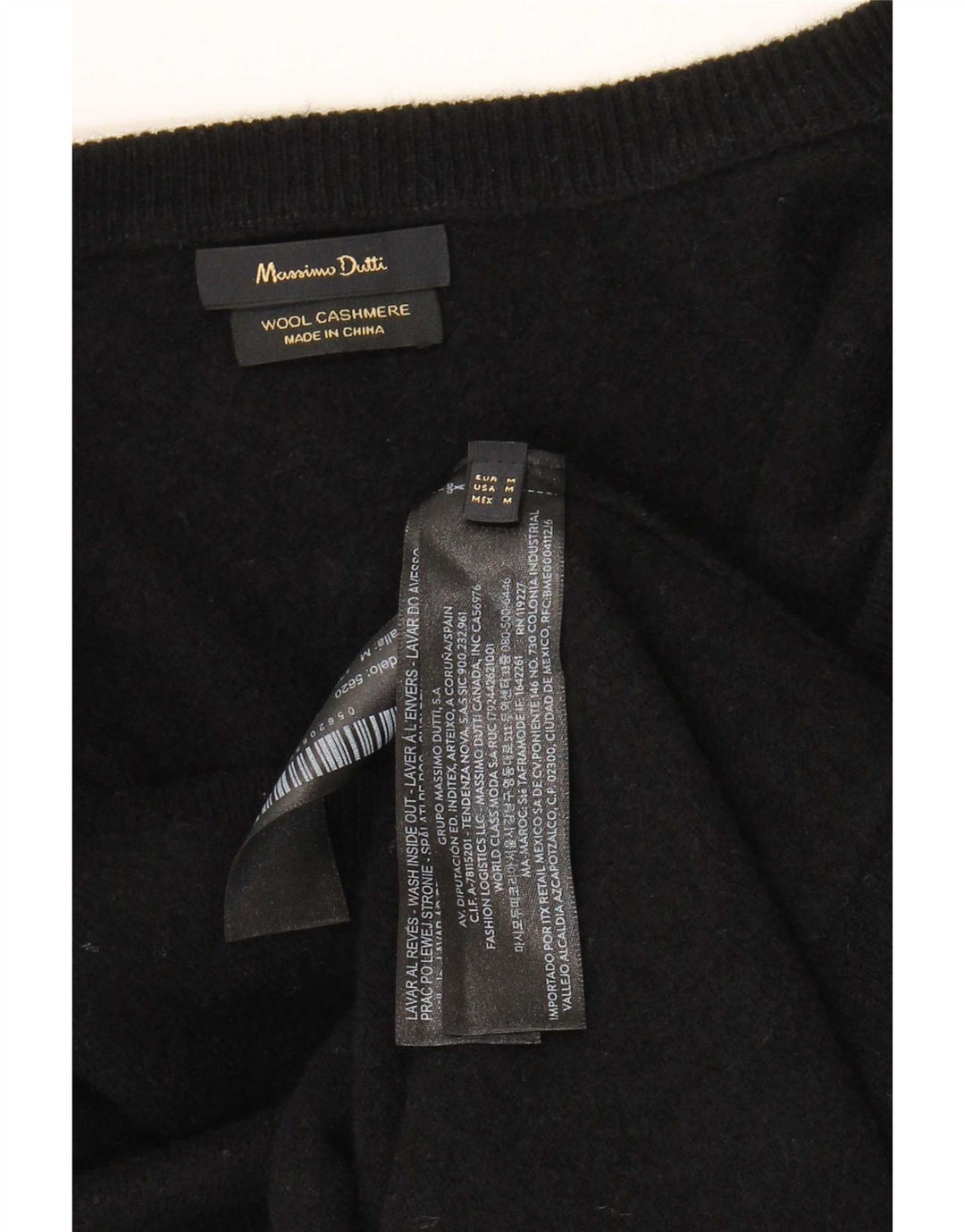 Massimo Dutti Damen-Pullover mit V-Ausschnitt, UK 14, mittelschwarze Wolle