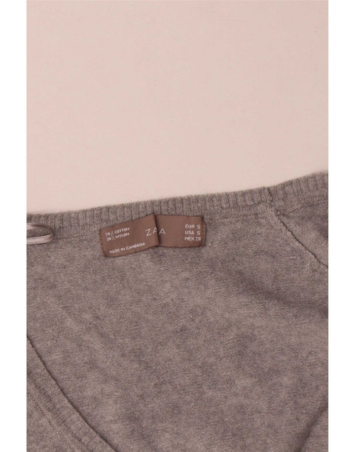 Zara Damen-Cardigan-Pullover UK 10 Small Graue Baumwolle