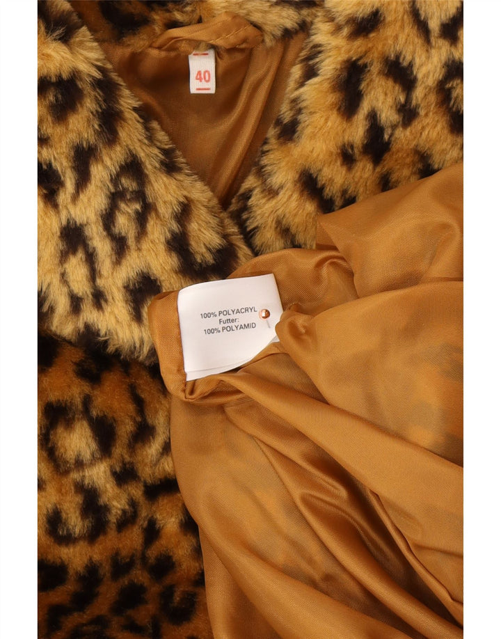 VINTAGE Damen Übergroßer Kunstpelzmantel EU 40 Mittelbrauner Tierdruck