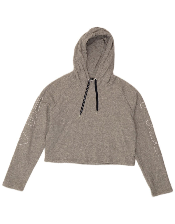 Fila Womens Crop Graphic Hoodie Pullover UK 6 XS Grau gefleckte Baumwolle
