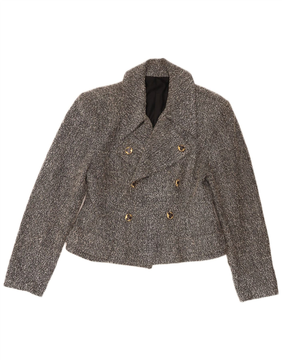 Vintage Damen Crop Zweireiher Blazer Jacke UK 8 Small Grau meliert