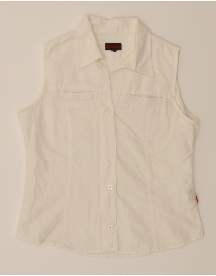 INVICTA Womens Sleeveless Shirt UK 10 Small White Flax Vintage Invicta and Second-Hand Invicta from Messina Hembry 