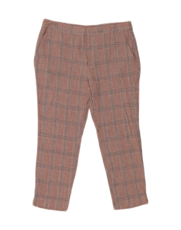 Zara Damen Crop Slim Chino Hose EU 38 Small W28 L23 Pink Check Viscose