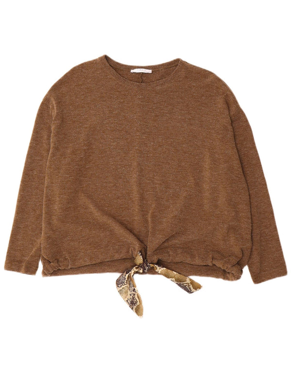 Zara Damen-Pullover mit U-Boot-Ausschnitt, UK 14, Mittelbraun mit Tiermuster